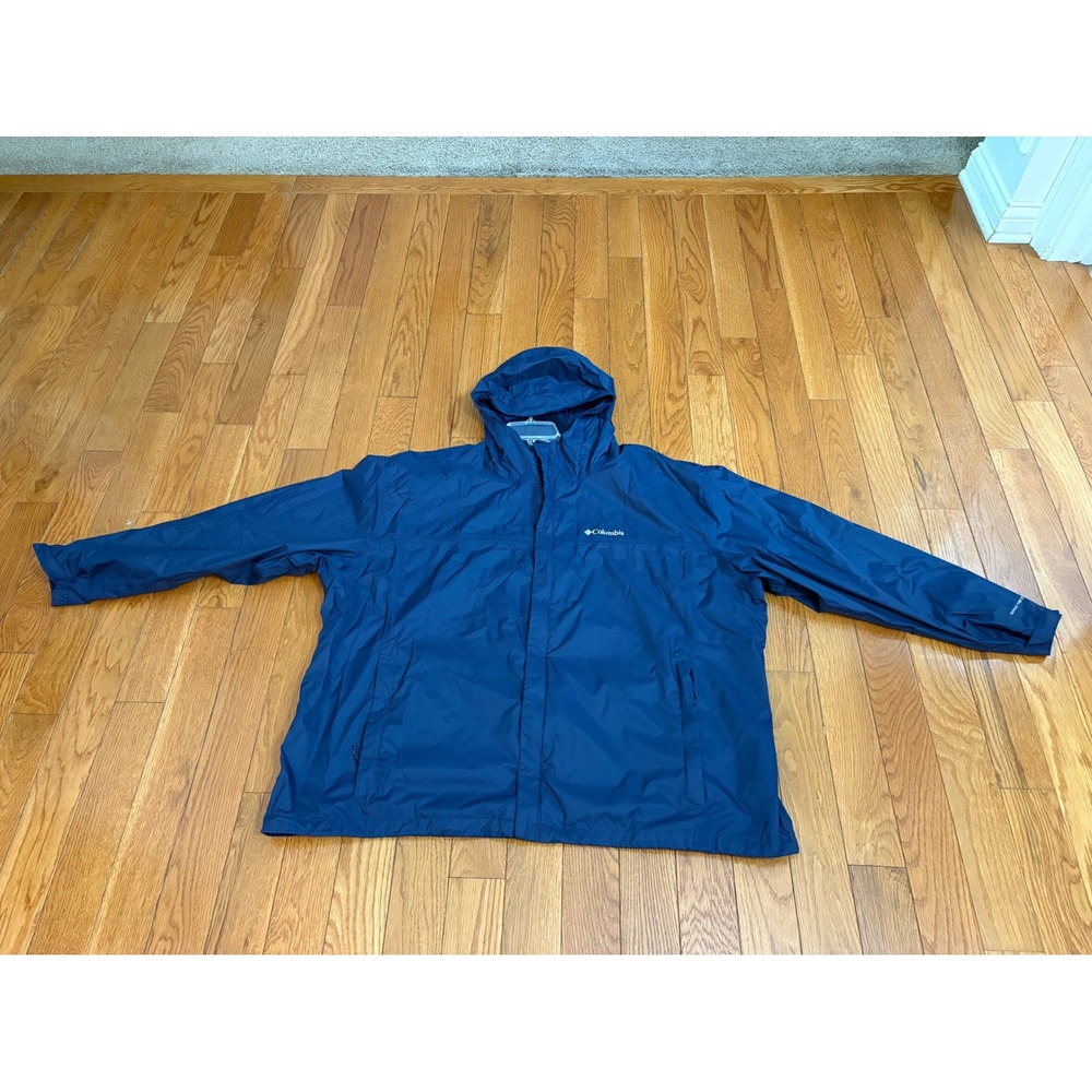 Columbia Omni-Tech Rain Jacket Mens 4X Navy Blue Waterproof Hooded Shell